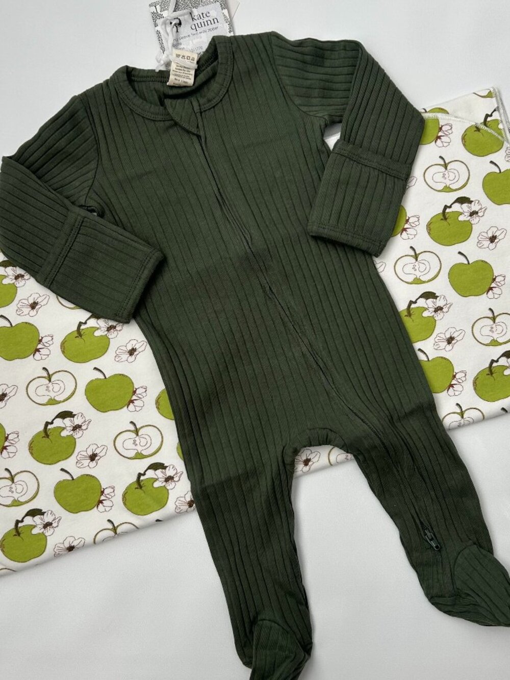 NWT Kate Quinn Apple Swaddle Footie Set 3-6M Organic Cotton Fall Harvest Baby